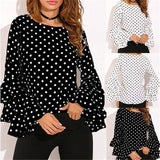 Polka Dot Shirts Spring Fashion O Neck Long Sleeve Blouse Femininas Casual Black And White Tops Plus Size Shirt