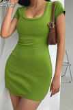 Short Sleeve Summer Women Bodycon White Dress Basic Slim Harajuku Korean Casual Dress Mini Skinny Solid Sundress