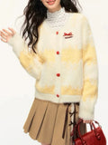 Yellow Stripe Red Buttoned Knitted Cardigan- Outfit