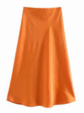 Sale Solid Satin Elastic Waist Women A-Line Skirt Summer Female Slim
