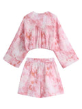 Piece Set For Women Matching Sets 2022 Tie Dye Print Casual Summer Sets V Neck Crop Top And Elastic High Waist Shorts