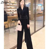 Leg Jumpsuits Women Elegant Cozy Autumn Office Ladies Simple Temperament Vintage Mature Streetwear Full-length Stylish