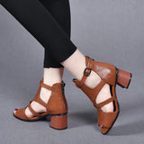 Zingj Women's High-Heeled Sandals 2023 Summer Cowhide Fish Mouth Thick Heels Behind Roman Fashion