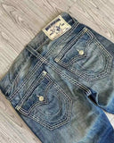 High Street Tide Brand Jeans White Thick Line Giant Buddha Religion Straight