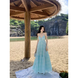 Zingj Wind Letter Purple Mint Green Neck Pendant Dress Summer Dopamine Beach Vacation Fairy