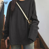 Sleeve T-shirts Women Spring Solid Long-style Loose Simple Ins All-match Casual Girls Tops Trendy Stylish Ulzzang Daily