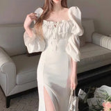 Zingj Chic Summer New Show Thin Temperament French Grandiflorum Tea Break Dress With Slit