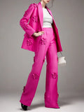 2025 New Fashion Temperament Commuter Suit Collar Jacket Pants Three-Dimensional Flower Suit
