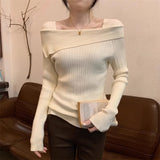 Zingj Word Shoulder Knitted Bottom Sweater Underwear Sweater Autumn And Winter Minority Design Chic Short
