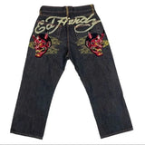 High Street Jeans Male Personality Printed Hip Hop Fashion Clothing Straight Pants High Waist Y2K