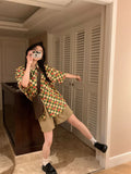 Korean Style Checkerboard Checked Shirt Vintage Things Chiffon Blouse Cheap Women's Clothing and Free Shipping