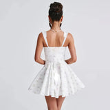 White Floral Turned Strap Corset Mini Dress-Outfit