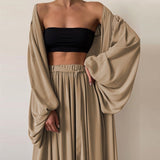 Soft Women Three Piece Set Fashion Wrap Cardigan Tops And High Waist Pants Suit Female Casual Simple Tracksuits