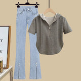 Zingj Slim Hot Girl Top With A Two-Piece Set With Slit Jeans-Outfit
