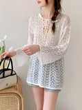 Zingj Large Size Spring And Summer Costume Feel Hollowed-Out Long-Sleeved Sweater Fat Mm Loose Sunscreen Blouse