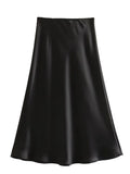 Sale Solid Satin Elastic Waist Women A-Line Skirt Summer Female Slim