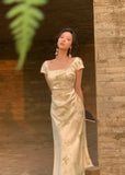 Party Midi Dresses for Women 2023 Summer Square Collar Slim Prom Female Clothes Wedding Evening Satin Dress New