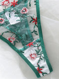 Sheer Lace Foliage Embroidered Lingerie Set- Outfit