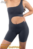 Women Sexy Hollow Out Yoga Romper Y2K Casual Cutout Front Sleeveless Bodysuit Jumpsuits Biker Clubwear One Piece