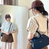 Chiffon Blouse for Women Korean Style Women Clothing Striped Shirt Short Sleeve Summer Tops Women Elegant Chic Woman