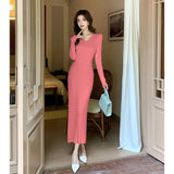 Zingj Style Lazy Twist Twist V-Collar Knitted Dress Women's Autumn And Winter New Bottomed Buttocks Show Skinny