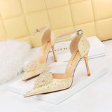 Zingj Banquet High Heel Shallow Mouth Empty A Word With Pointed Diamond Pearl Flower Sandal High