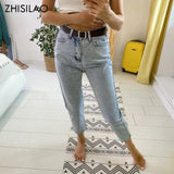 Straight Jeans Women with Belt Vintage Basic Blue Ankle-length Denim Pants Plus Size Boyfriend Gray Jeans