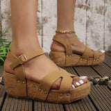 Zingj Riveted High-Heeled Sandals 2023 Flat Heel Round Head Thick Soles Buckle Roman