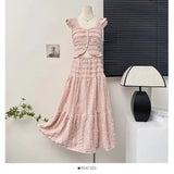 Tie Wearing A Female Spring Dress Holiday Style Short Flying Sleeve Slings Hoisted High-Waisted Skirt
