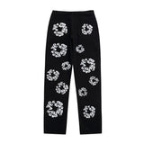 Autumn New High Street Flower Printed Jeans For Men And Women With High Waist And Thin Casual