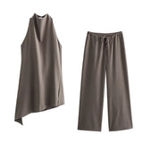 New Collar Minimalist Blouse Middle Waist Trousers