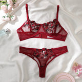 Mesh Floral Bra And Panty Lingerie Set- Outfit
