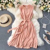 Zingj Minority Dress 2023 New Summer Heart Machine Hollowed-Out Round Collar Commuter Dress Sleeveless Back Heart