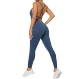 Zingj V Neck No Embarrassment Line Yoga Fitness Jumpsuit Show Back Hip Sports Jumpsuit Dance Pants Women-Outfit