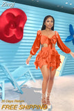Women's Solid Color Casual Two Piece Set Sexy Deep V-Neck Long Sleeve Bandage Crop Top + Bodycon Shorts Party