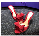 Sweet Mule Women Slippe Silk Butterfly Knot Mules Slip-on Kitten Heels Slippers Satin Dress Causal Outdoor Sandals Shoes