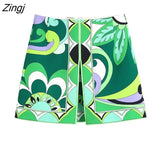 New Women Holiday Wind Totem Leaves Print Split A Line Skirt Faldas Mujer Female Side Zipper Casual Slim Vestido