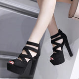 Zingj High Heel Women's Shoes 14Cm Ultra High Thick Heel Summer Sandal Model Runway Show Stage Performance