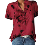 new women's shirt printing large size casual shirt loose V-neck short-sleeved shirt