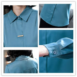 Women's Silk Shirts 2023 Spring Fashion Solid Loose Fashion Ladies Tops Button Long-sleeve Blouse Turn-down Collar Women