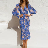 Women's New V-Neck Fashion Sexy Body-In-Body Temperament Long-Sleeved Spring Dress Women