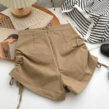 Waist short Pants Women's Summer Double Breasted Metal Decoration Fake Pocket High Street Casual Drawstring A-shaped