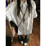 Chiffon Blouse for Women Japanese Retro Striped Short Sleeved Shirt for Women in Summer 2024 Short Sleeve Shirt Tops