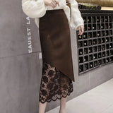 Zingj And Winter Lace Spliced Half Skirt High Waist Design Sense Positive And Negative Knitted Slit Hip Skirt Temperament One-Step