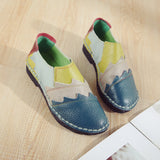 Zingj First Layer Cowhide Soft Soled Women's Shoes, National Style Color Leather Women's Singles Shoes, Beans Shoes, Middle-Aged Mother