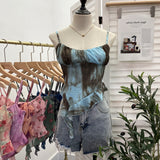 Shoot 辣tie Bra Irregular Sling Sling Vest Slimming Print Mesh Sleeveless Top