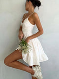 Cotton Dress Women Summer Mini Dress Ladies Vintage A-line Sling Dress Sexy Hot Girl V-neck Camisole Ruffle