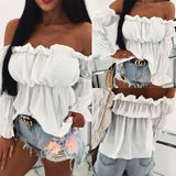 Zingj Ebay Shirt One Word Collar Solid Color Sexy Waist Long Sleeves Versatile Shirt