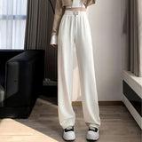 Zingj Leg Pants Female Autumn Hot Style 2024 New High Waist Fashion Loose Hanging Sense Casual Knit Floor Straight Pants-Outfit