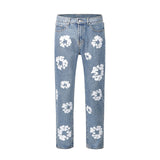 High Street Printing Wash Straight Street Clothing Slim Jeans Mid-Waist Casual Fashion